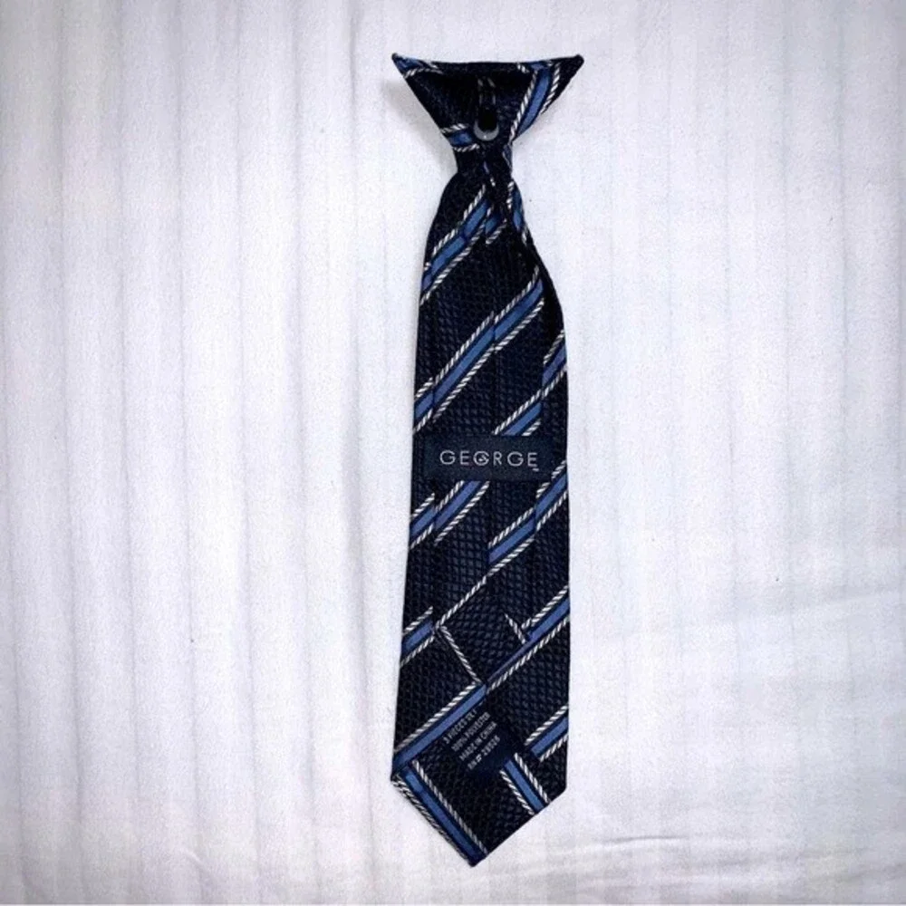 Christmas Holiday Boy Clip On Neck Tie Black Blue Formal Child Special Event